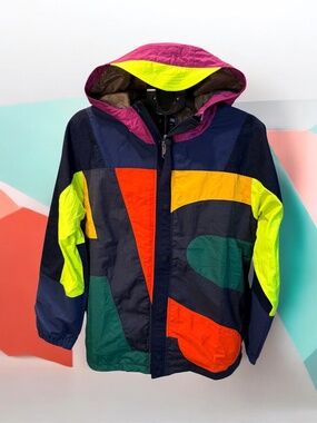 AlphaStyle Multicolor Patchwork Hooded Jacket Men’s Size M NWT